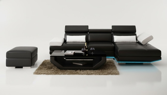 Canapé en cuir en forme de L + USB Salon paysage Canapé d'angle Suite Design Sofa Moderne K5009D