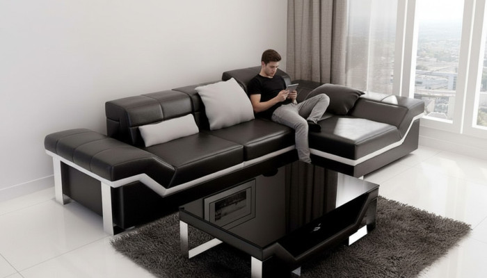 Canapé en cuir Canapé avec USB, Paysage vivant Canapé d'angle Suite Design Canapé moderne K5007F