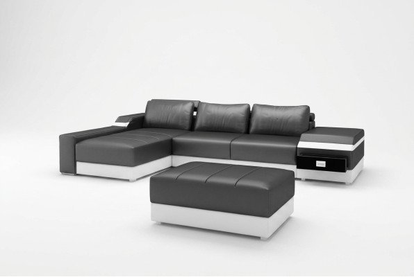 Canapé d'angle + Canapé d'angle USB en cuir rembourré Salon Suite Paysage vivant Chaise longue