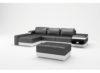 Canapé d'angle + Canapé d'angle USB en cuir rembourré Salon Suite Paysage vivant Chaise longue