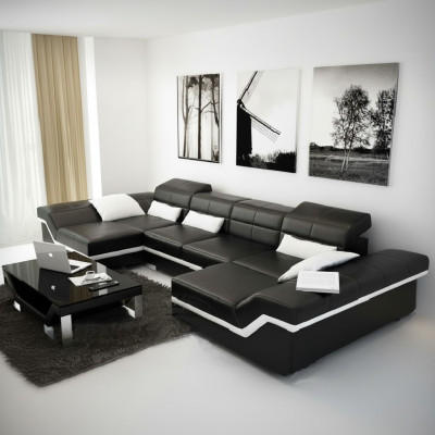 Grand ensemble en cuir Canapé en cuir neuf XXL Canapé avec USB Canapé d'angle Paysage de vie
