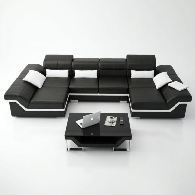 Grand ensemble en cuir Canapé en cuir neuf XXL Canapé avec USB Canapé d'angle Paysage de vie