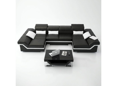Grand ensemble en cuir Canapé en cuir neuf XXL Canapé avec USB Canapé d'angle Paysage de vie