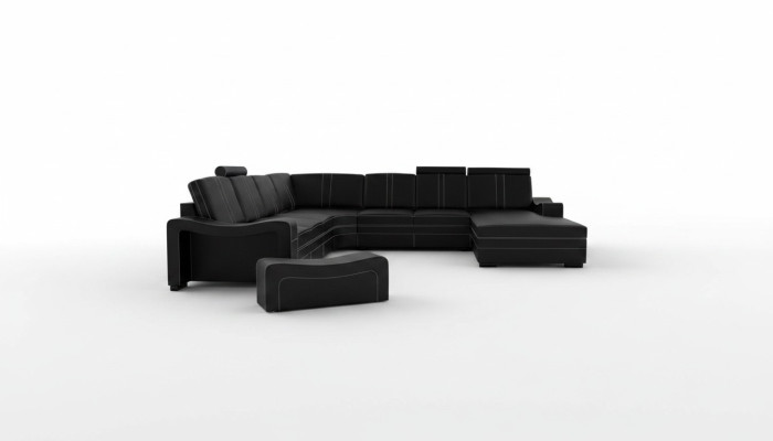 Canapé en cuir avec un port USB. Salon en cuir d'angle neuf. Canapé XXL en cuir.
