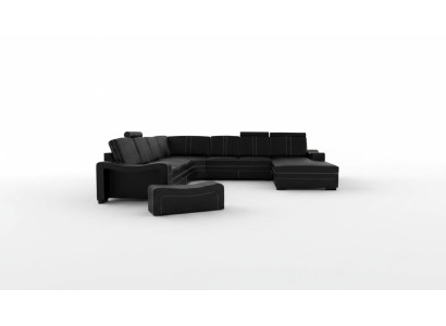 Canapé en cuir avec un port USB. Salon en cuir d'angle neuf. Canapé XXL en cuir.