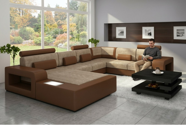 Paysage vivant Canapé avec USB, Ensemble de canapés Tissu Textile Canapé en cuir avec éclairage