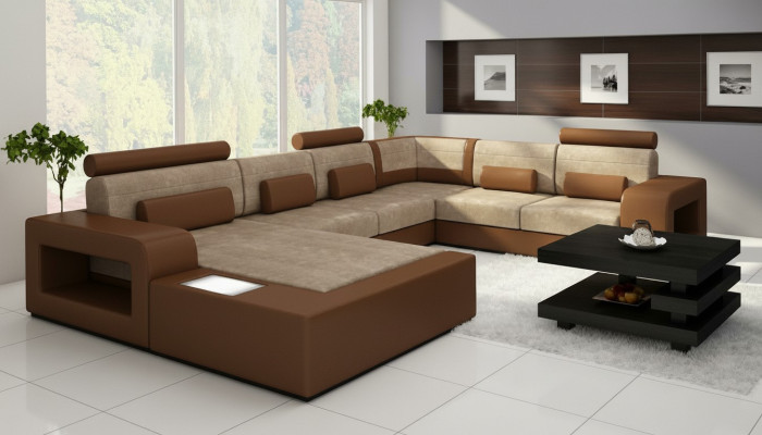 Paysage vivant Canapé avec USB, Ensemble de canapés Tissu Textile Canapé en cuir avec éclairage