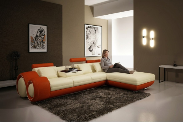Canapé en cuir avec USB Paysage de vie Canapé d'angle Eck Suite Conception Canapé moderne A1163E