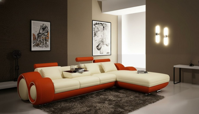 Canapé en cuir avec USB Paysage de vie Canapé d'angle Eck Suite Conception Canapé moderne A1163E