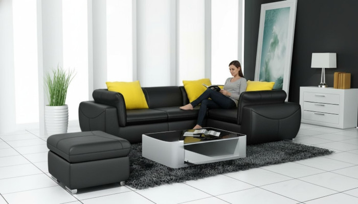 Canapé en cuir avec USB Salon en coin Suite d'angle Eck Design Canapé moderne F3014C