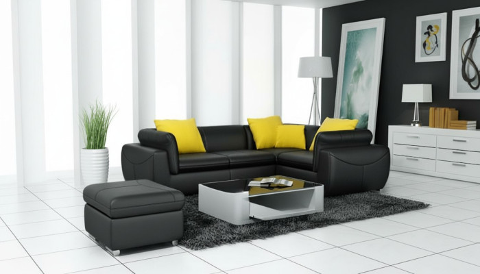 Canapé en cuir avec USB Salon en coin Suite d'angle Eck Design Canapé moderne F3014C
