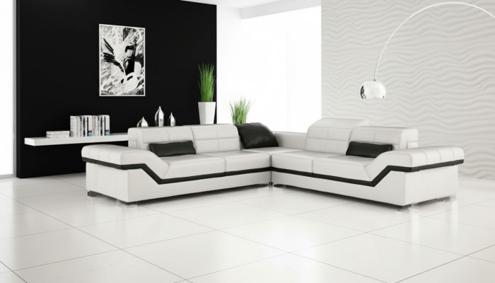 Canapé en cuir XXL Salon paysage Canapé Design avec USB Canapé d'angle Ensemble de canapés Blanc