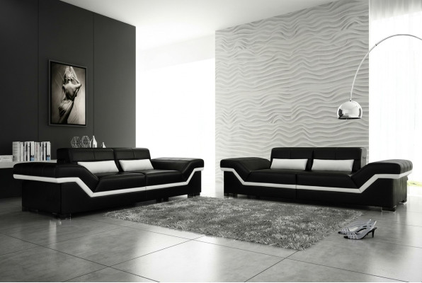 Canapé en cuir Canapé USB 3+3 places Canapé design Ensemble de canapés en cuir Suite Canapé