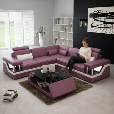 Canapé en cuir XXL avec USB Suite Living landscape Canapé d'angle Canapé d'angle en cuir HAMBURG II