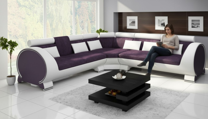 Canapé d'angle VIGO "LT01" Canapé d'angle Canapé USB Suite d'angle Canapé en cuir Textile en cuir Tissu