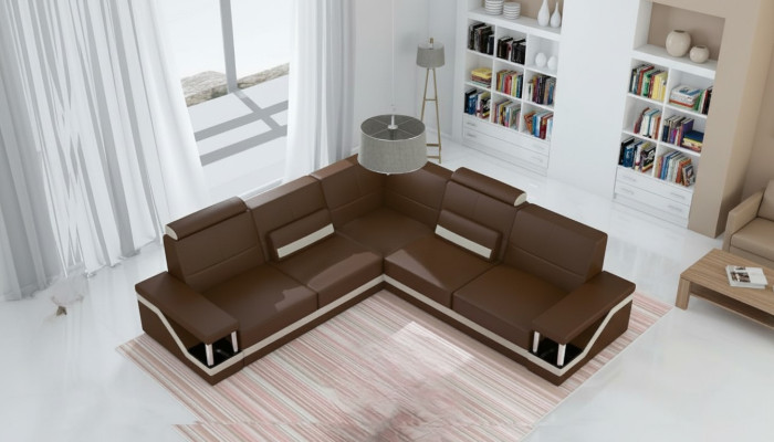 Canapé en cuir Canapé d'angle Canapé + USB Poster Suite d'angle Canapés Tissu Suite en cuir neuf