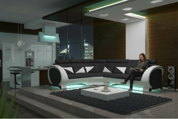 Canapé d'angle design Salon paysager Canapé + USB Suite Rembourrage Lounge Canapés Canapés