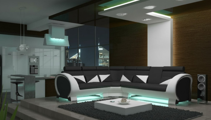 Canapé d'angle design Salon paysager Canapé + USB Suite Rembourrage Lounge Canapés Canapés