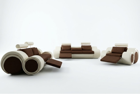 Ensemble de canapés design 3+2+1 avec USB, ensemble de canapés rembourrés en cuir marron