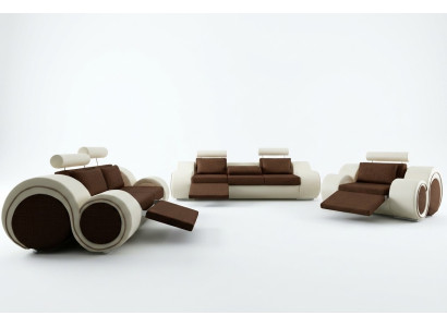 Ensemble de canapés design 3+2+1 avec USB, ensemble de canapés rembourrés en cuir marron