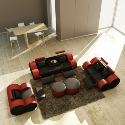 Canapé en cuir 3+2+1 places avec port USB Ensemble de canapé relax MADRID