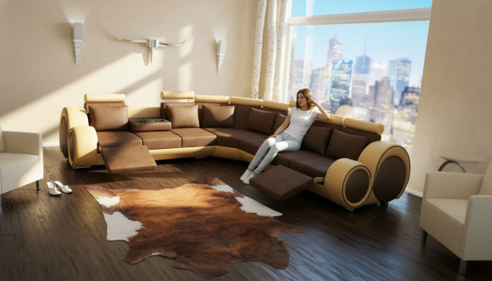 Canapé textile avec USB, coin de canapé DESIGNERSOFA, paysage vivant, ensemble de cuir ECK nouveau.