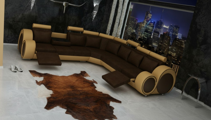 Canapé textile avec USB, coin de canapé DESIGNERSOFA, paysage vivant, ensemble de cuir ECK nouveau.
