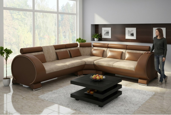 Canapé d'angle VIGO Canapé + USB Suite d'angle Canapé en cuir Tissu en cuir Tissu LT01 Canapé d'angle