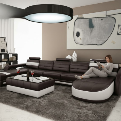 CANAPÉ EN CUIR Canapé d'angle avec USB DESIGNER PISA Paysage de vie COUCH SOFA U-forme COLO 3
