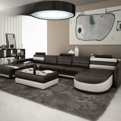 CANAPÉ EN CUIR Canapé d'angle avec USB DESIGNER PISA Paysage de vie COUCH SOFA U-forme COLO 3