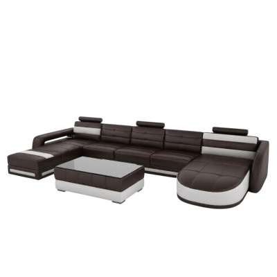 CANAPÉ EN CUIR Canapé d'angle avec USB DESIGNER PISA Paysage de vie COUCH SOFA U-forme COLO 3