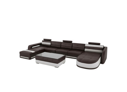 CANAPÉ EN CUIR Canapé d'angle avec USB DESIGNER PISA Paysage de vie COUCH SOFA U-forme COLO 3