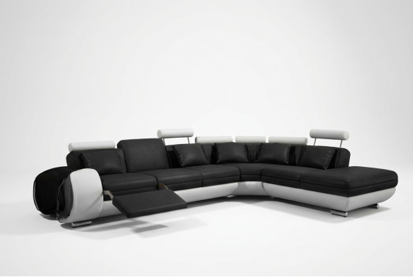CANAPÉ EN CUIR avec design de canapé en cuir et USB, design de canapé paysager noir/blanc neuf