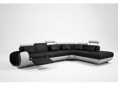 CANAPÉ EN CUIR avec design de canapé en cuir et USB, design de canapé paysager noir/blanc neuf