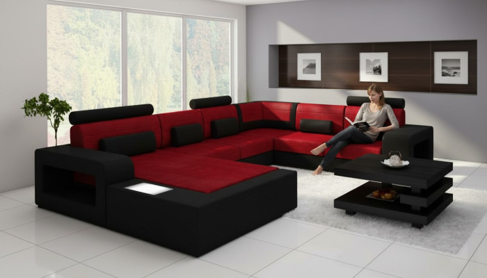 Canapé avec USB Tissu Textile Canapé en cuir avec éclairage Paysage vivant Sur mesure