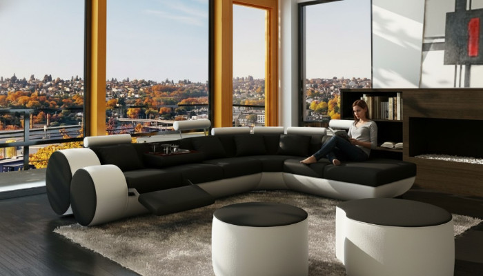 Canapé en cuir canapé canapé en cuir USB suite XXL salon paysage canapé d'angle sur mesure