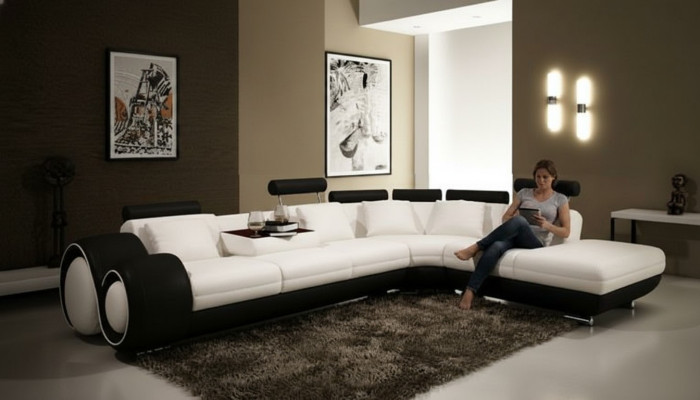 CANAPÉ EN CUIR CANAPÉ EN CUIR Suite USB SOFA Paysage vivant Noir / Blanc Fait sur mesure
