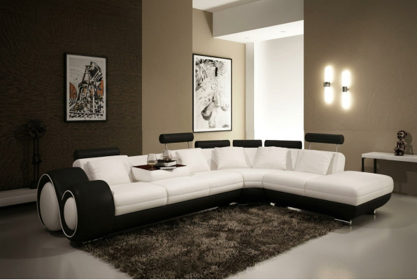 CANAPÉ EN CUIR CANAPÉ EN CUIR Suite USB SOFA Paysage vivant Noir / Blanc Fait sur mesure