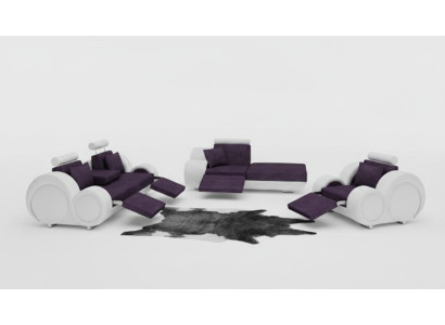 Sofa Suite Cuir & Tissu + USB, Ensemble de canapé 3 + Chaise + 1 Paysage vivant