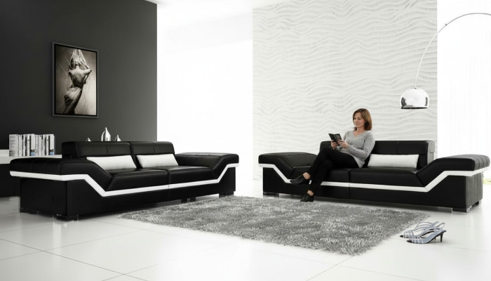 CANAPÉ EN CUIR SOFA 3+3 SOFA + USB Suite en cuir Suite SOFAGARITUR sur mesure