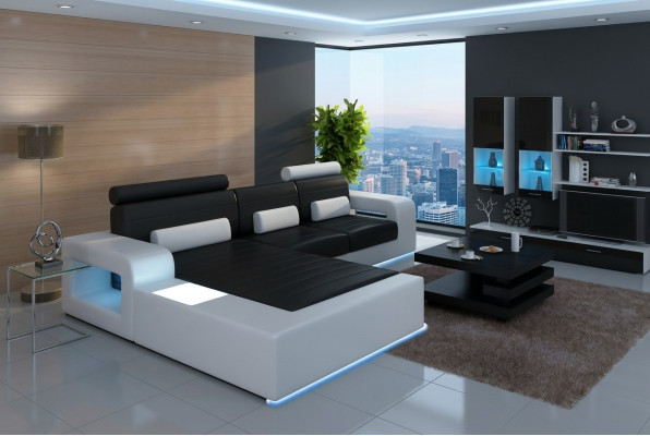Canapé d'angle en cuir avec USB, Suite de canapé en cuir sur mesure, Canapé d'angle SUITE en cuir