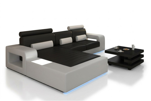 Canapé d'angle en cuir avec USB, Suite de canapé en cuir sur mesure, Canapé d'angle SUITE en cuir