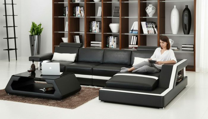 CANAPÉ CUIR XXL Suite de paysage vivant Canapé d'angle en cuir USB sur mesure HH4