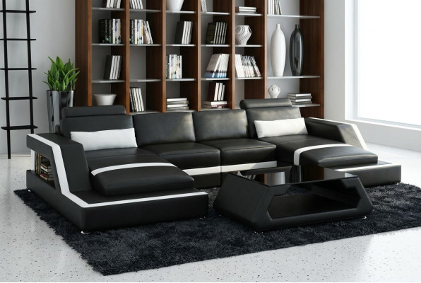 CANAPÉ CUIR XXL Suite de paysage vivant Canapé d'angle en cuir USB sur mesure HH4