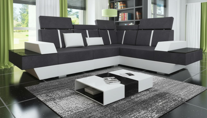 Canapé d'angle design + USB Canapé panorama Canapé d'angle Tissu Cuir Sur mesure Neuf