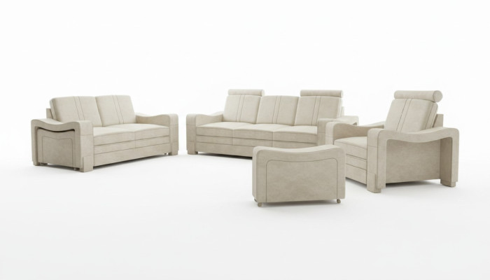 Ensemble de canapés en textile avec revêtement en tissu et USB, canapé 3+2+1, paysage de vie.