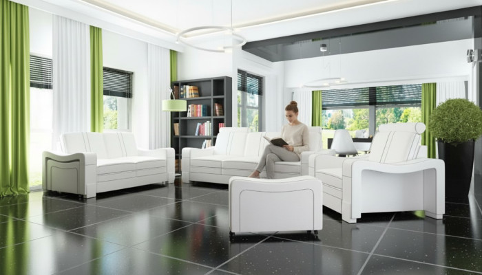 CANAPÉ EN CUIR 3+2+1 CANAPÉ + Suite USB ENSEMBLE DE REVÊTEMENT DE SOFA CANAPÉ DESIGN Ensemble de canapés NEUF