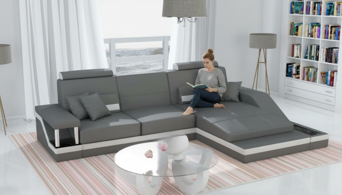 Canapé d'angle en cuir tissu tissu USB nouveau sur mesure