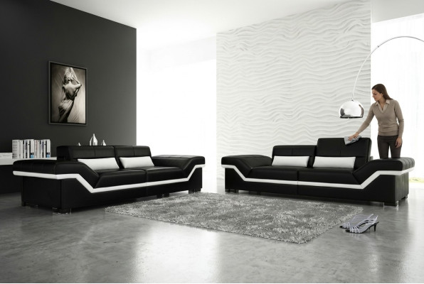 Canapé en cuir Canapé USB Canapé sur mesure 3+3 places Canapé design Suite en cuir