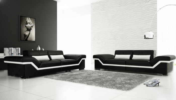 Canapé en cuir Canapé USB Canapé sur mesure 3+3 places Canapé design Suite en cuir
